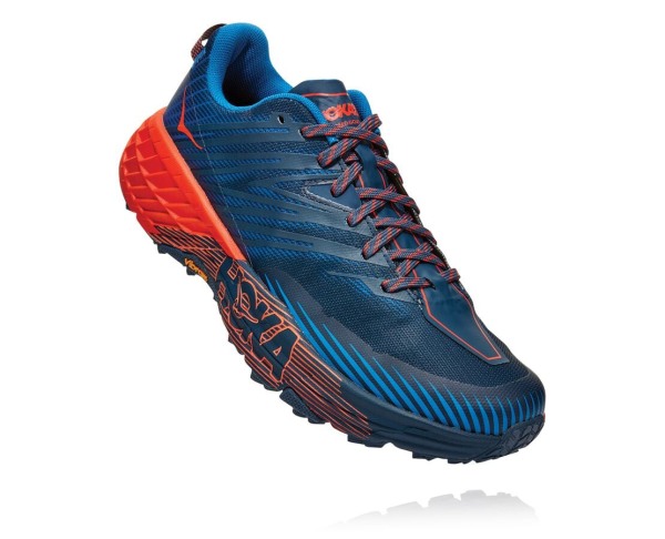 Hoka One One Speedgoat 4 Mens UK - Blue / Red Trail Running Shoes - KRXIM6827